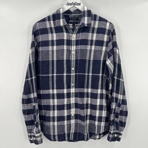 Banana Republic Slim Fit Blue Paid Button Up Shirt 100% Linen Men's Size Medium